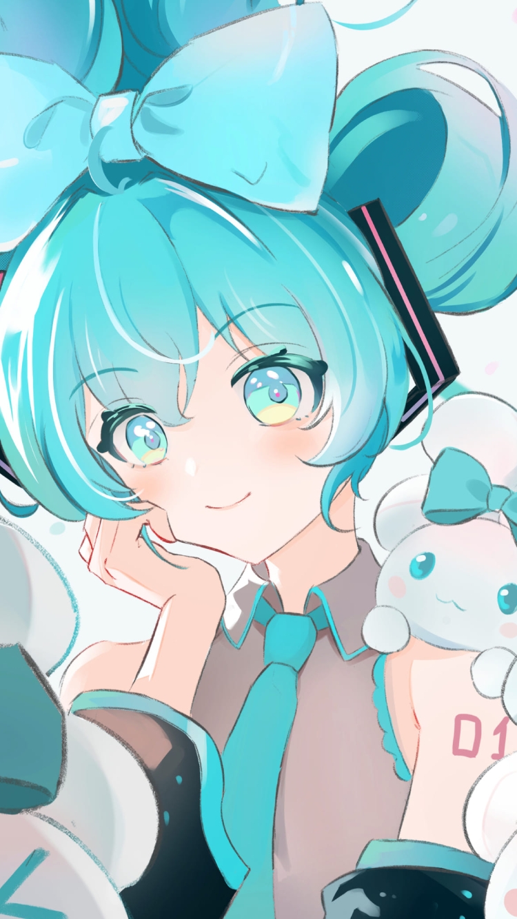 大きなリボンをつけたかわいい初音ミク / シナモク / シナモロール / ボカロ / ボーカロイド / ファンアート / イラストの750 x 1334 / スマホ壁紙