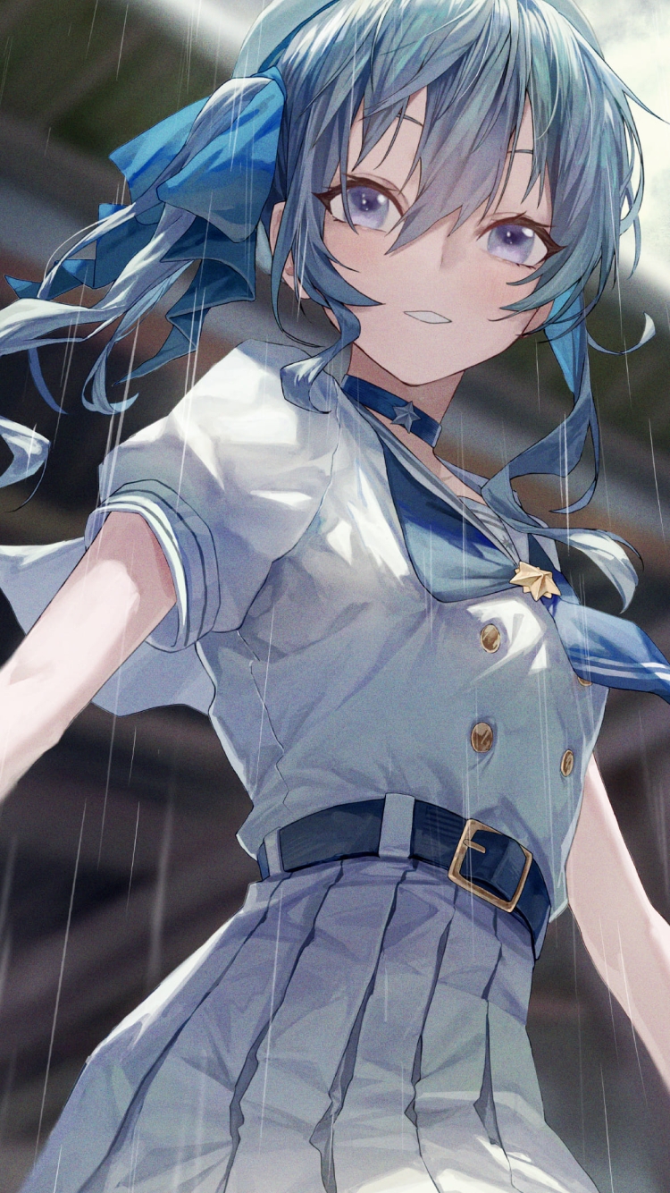 雨に濡れる星街すいせい / ホロライブ / バーチャルYouTuber / Vtuber / ファンアート / イラストの750 x 1334 / スマホ壁紙