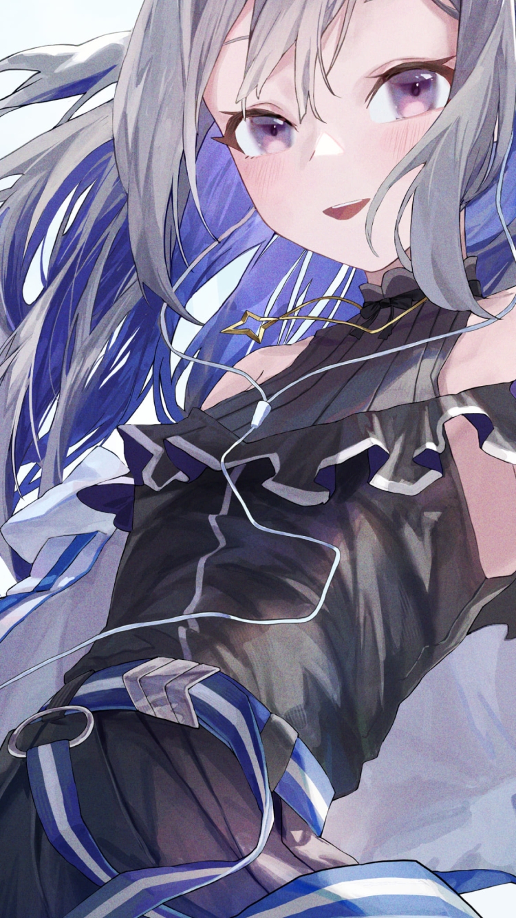 こちらに笑いかけるかわいい天音かなた / 青い衣装 / ホロライブ / バーチャルYouTuber / Vtuber / ファンアート / イラストの750 x 1334 / スマホ壁紙