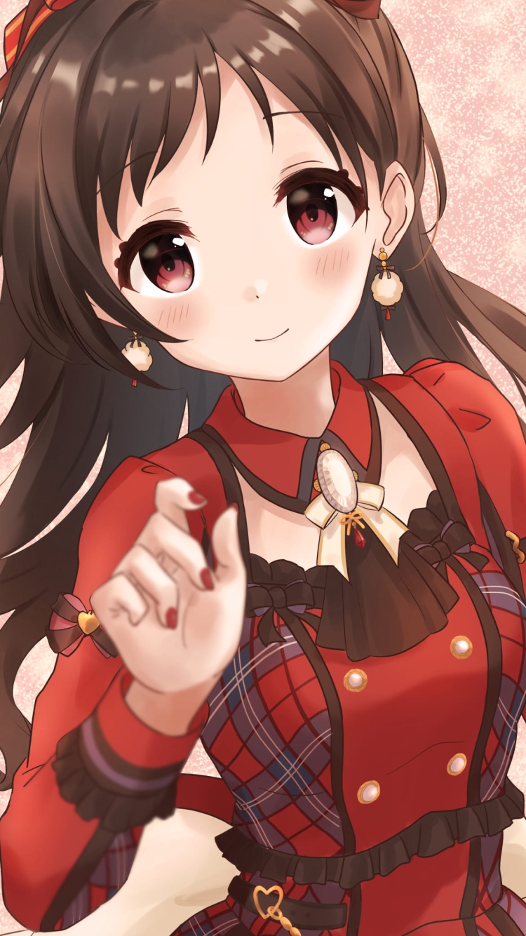 赤いチェックの衣装を着るかわいい辻野あかり / アイマス / アイドルマスターシンデレラガールズの750 x 1334 / スマホ壁紙