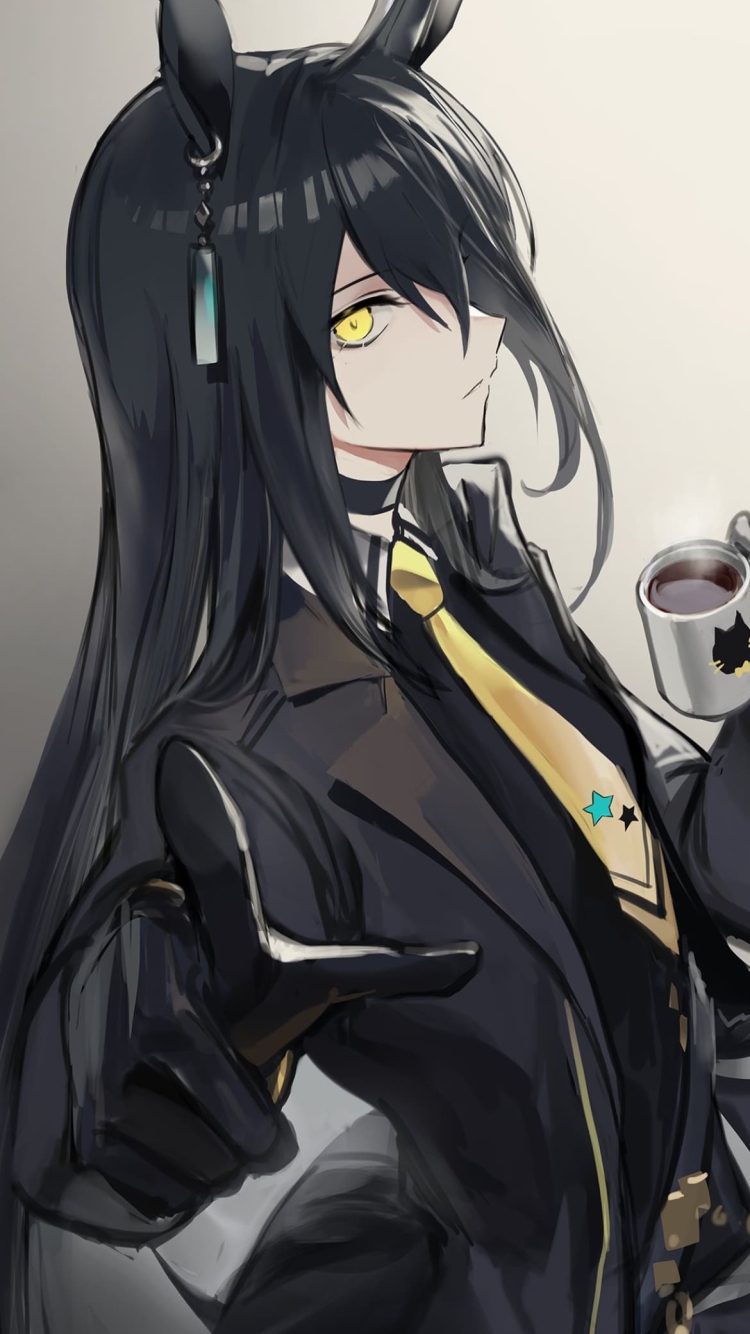 珈琲を飲みながらこちらを指指すマンハッタンカフェ / 牡馬 / ウマ娘プリティーダービー / ファンアート / イラストの750 x 1334 / スマホ壁紙