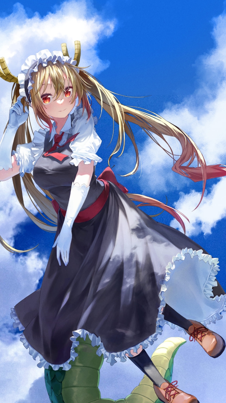 空飛ぶトール / 小林さんちのメイドラゴン / ファンアート / イラストの750 x 1334 / スマホ壁紙