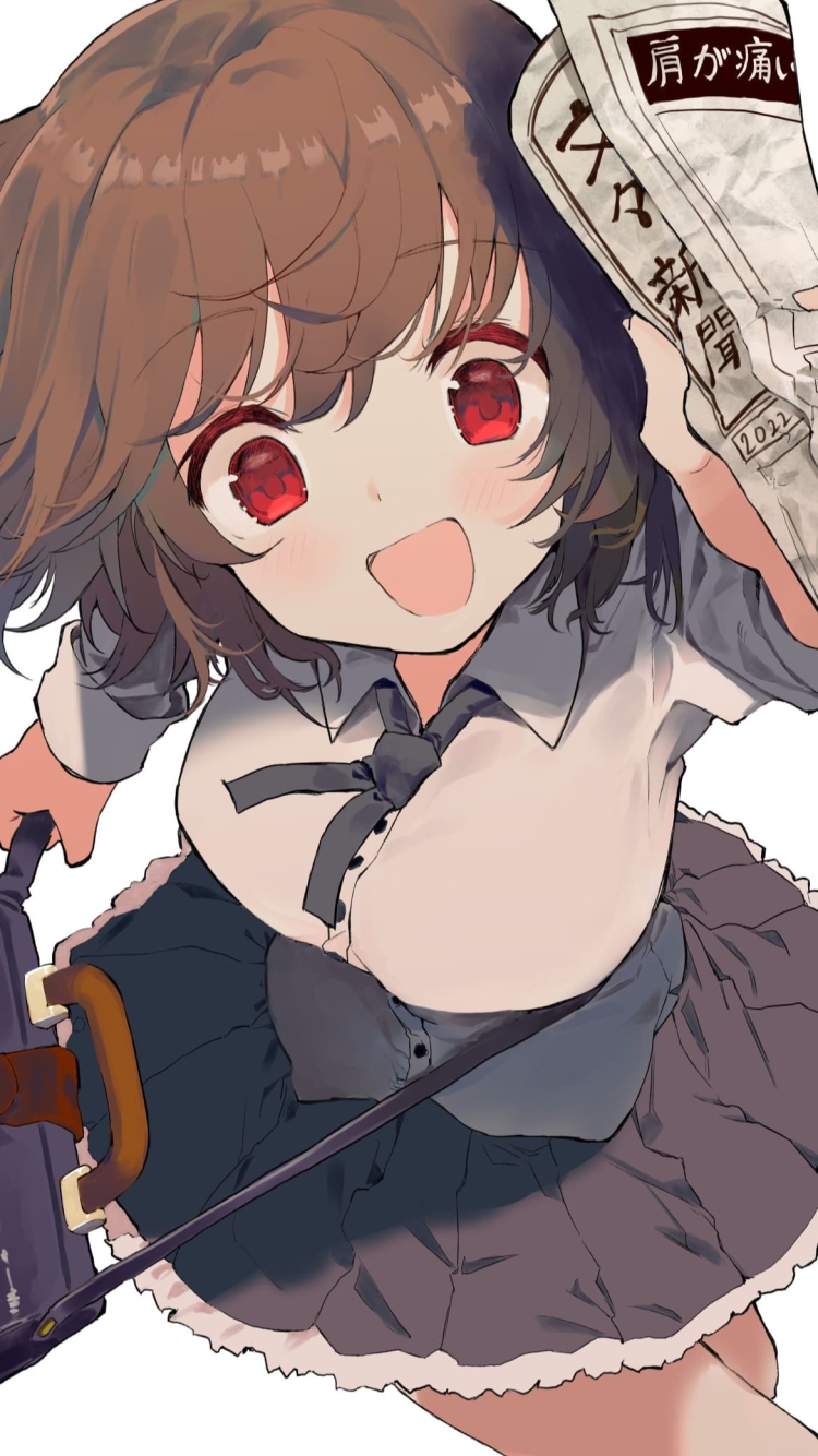 新聞を持って走る射命丸文 / 肩が痛い / 東方 / ファンアート / イラストの750 x 1334 / スマホ壁紙