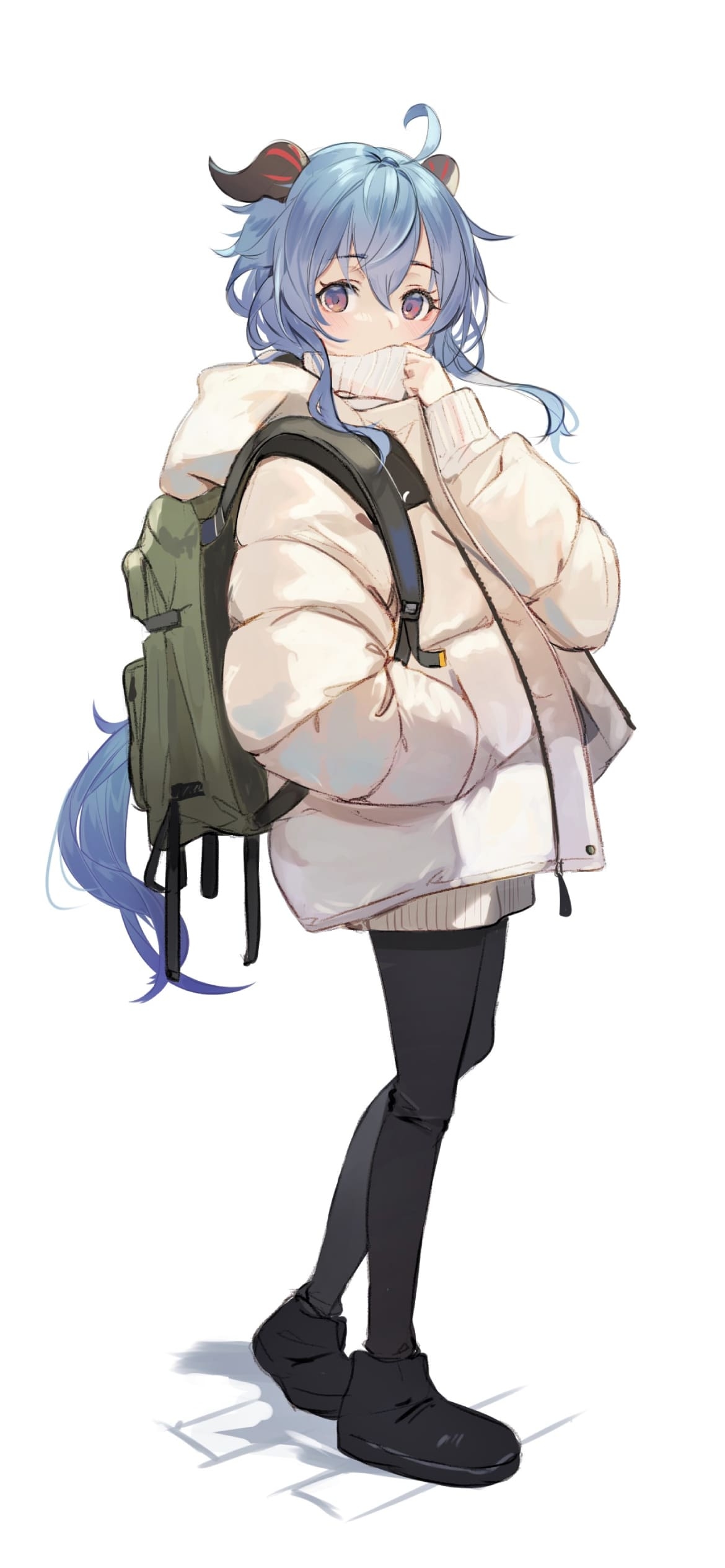 私服姿の甘雨 / 緑の大きなリュック / 原神の1170 x 2532 / スマホ壁紙