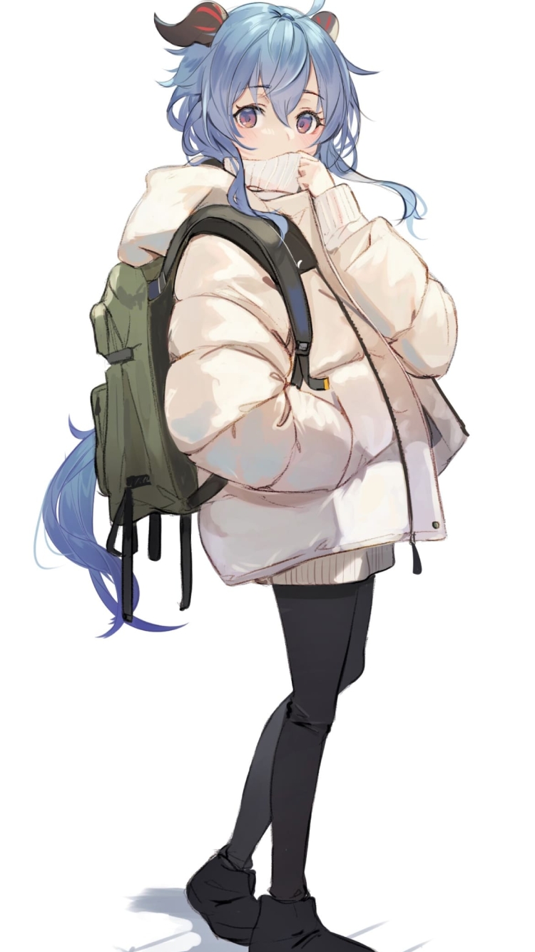 私服姿の甘雨 / 緑の大きなリュック / 原神の750 x 1334 / スマホ壁紙