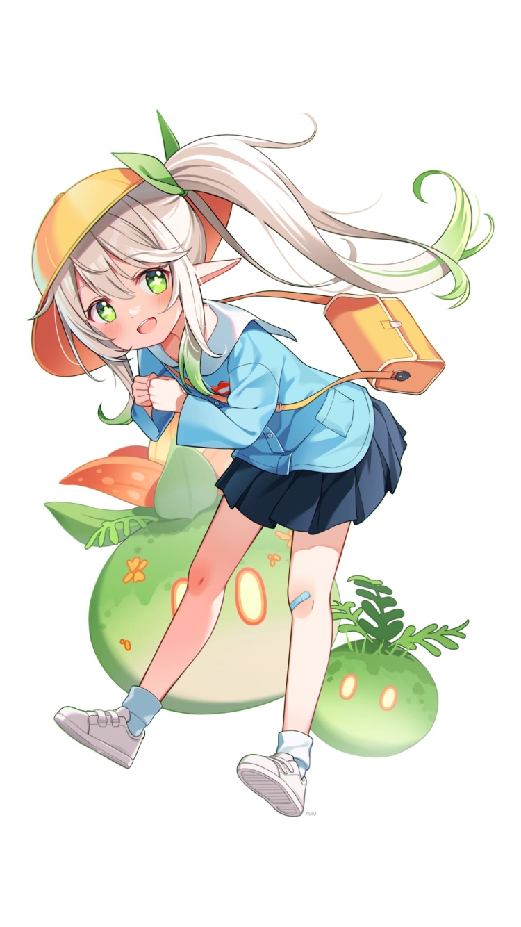 黄色い帽子を被ったかわいいナヒーダとスライム / 原神の750 x 1334 / スマホ壁紙