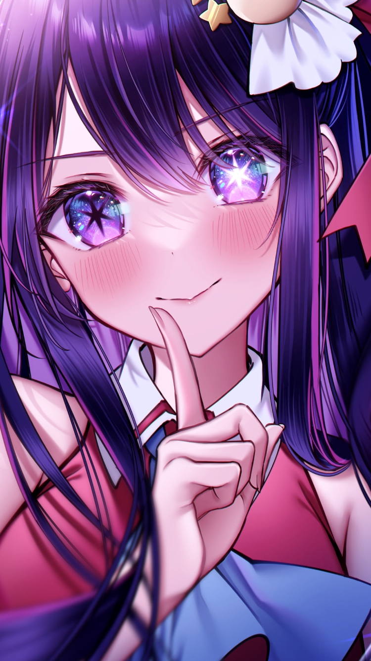 人差し指を立てている可愛い星野アイ / 推しの子 / ファンアート / イラストの750 x 1334 / スマホ壁紙
