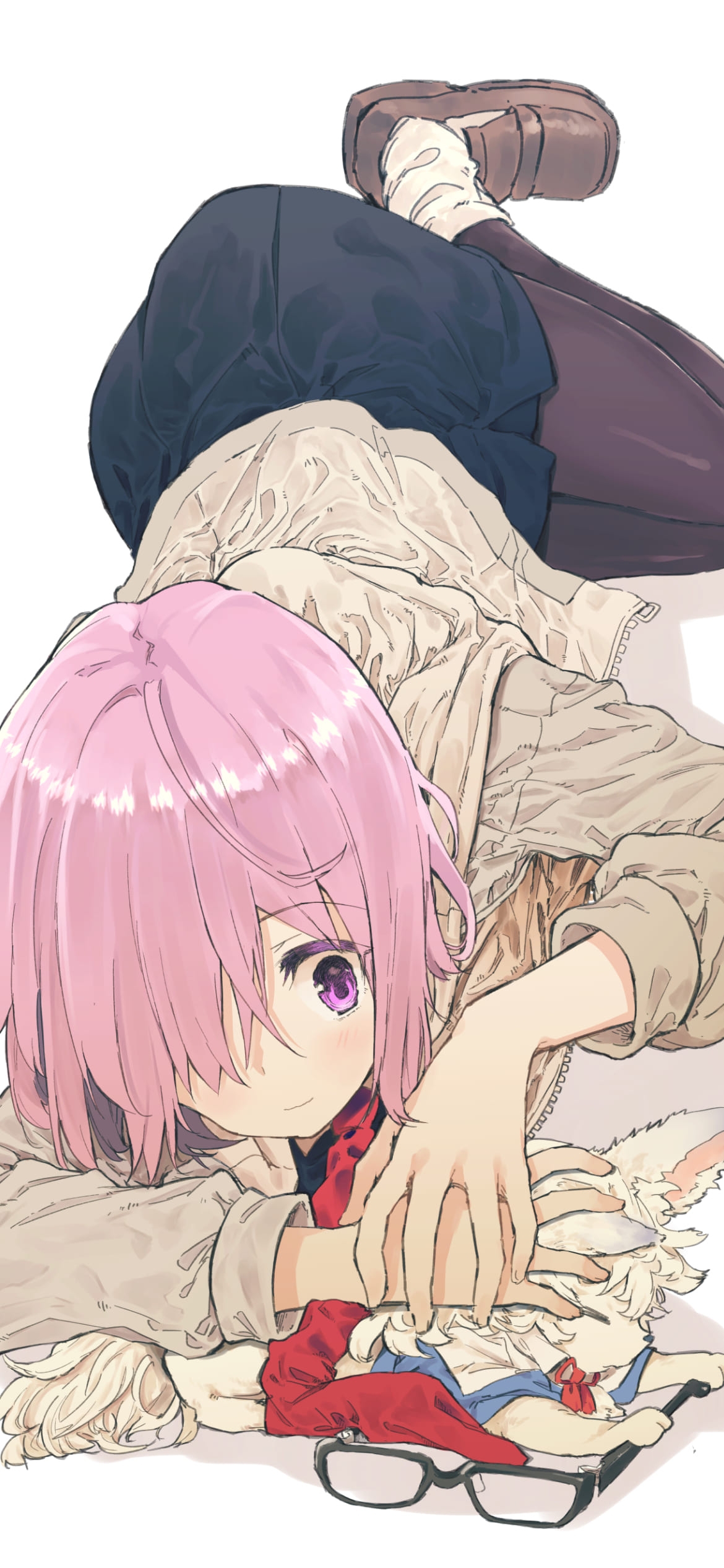 フォウをなでるマシュ・キリエライト / fate/grand order / ファンアート / イラストの1170 x 2532 / スマホ壁紙
