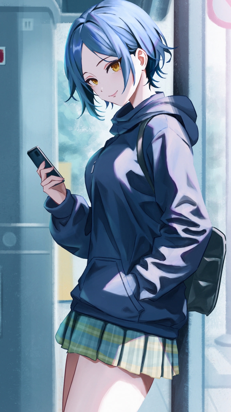 スマホを見ながらこちらを見る速水奏 / アイドルマスターシンデレラガールズ / ファンアート / イラストの750 x 1334 / スマホ壁紙