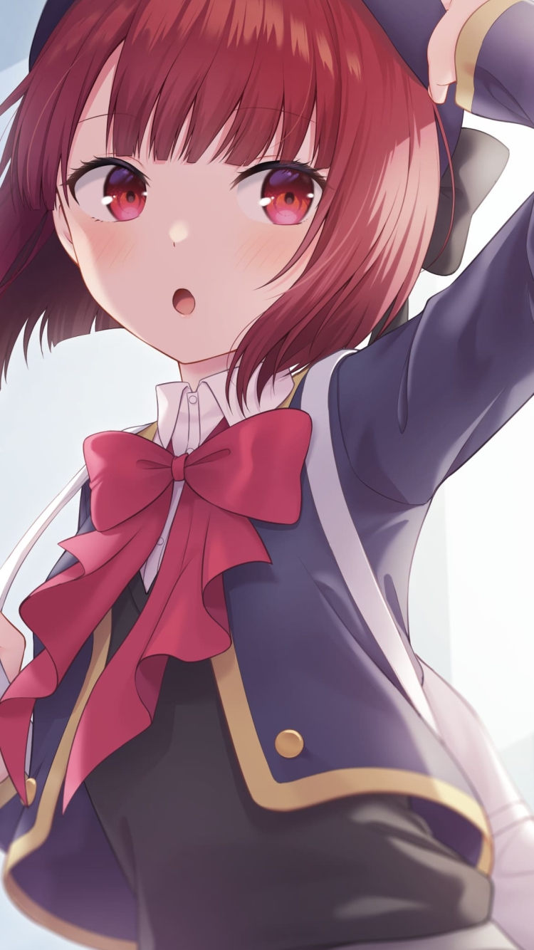帽子をおさえるかわいい有馬かな / 推しの子 / ファンアート / イラストの750 x 1334 / スマホ壁紙