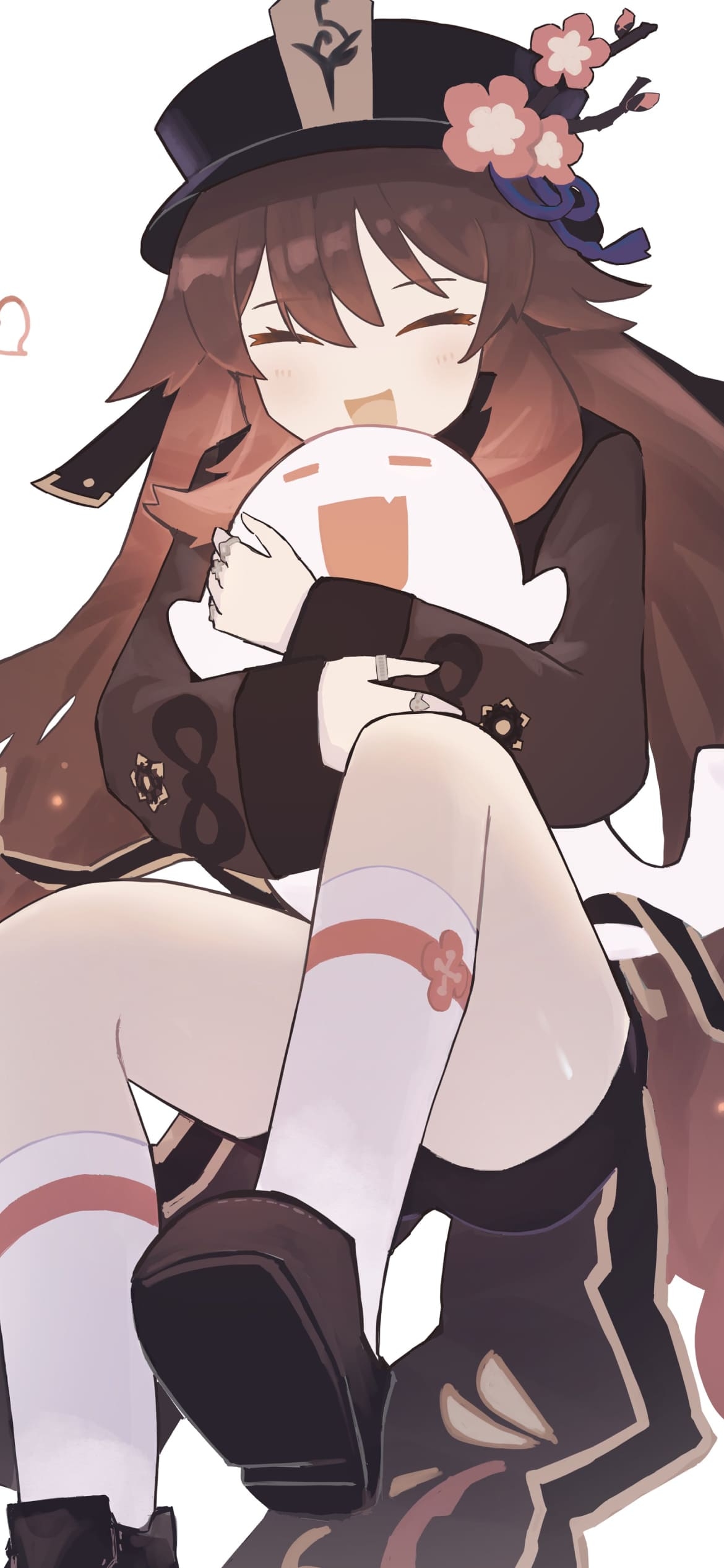 幽霊を抱きしめる笑顔の胡桃 / 原神の1170 x 2532 / スマホ壁紙