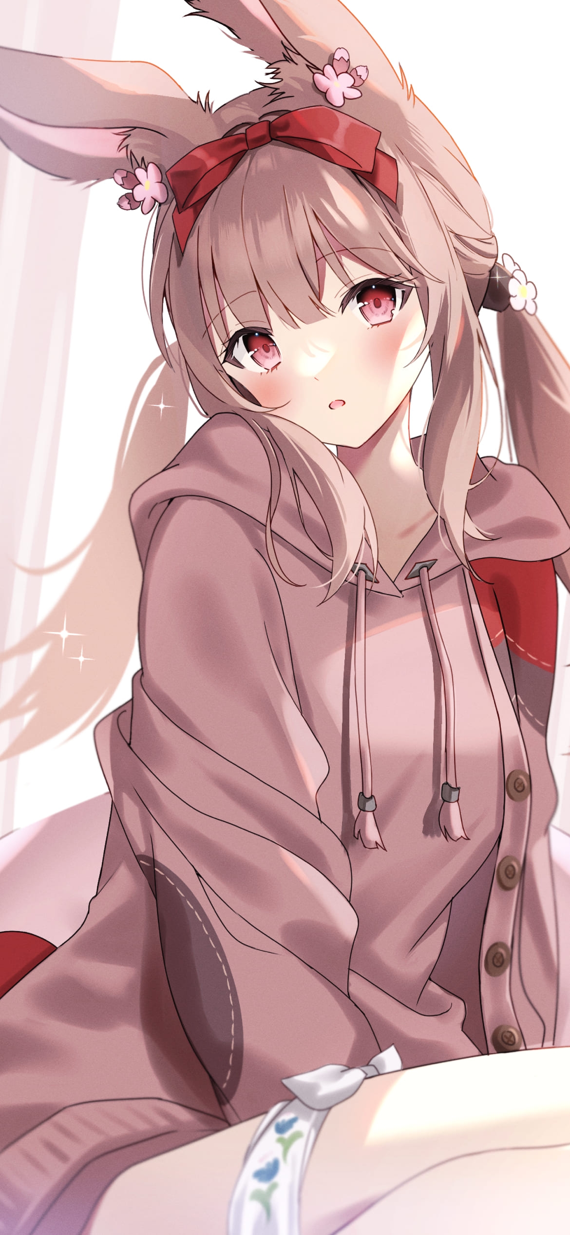 赤いリボンをつけたかわいいヴィエラ / 私服 / ファイナルファンタジー14 / FF14の1170 x 2532 / スマホ壁紙