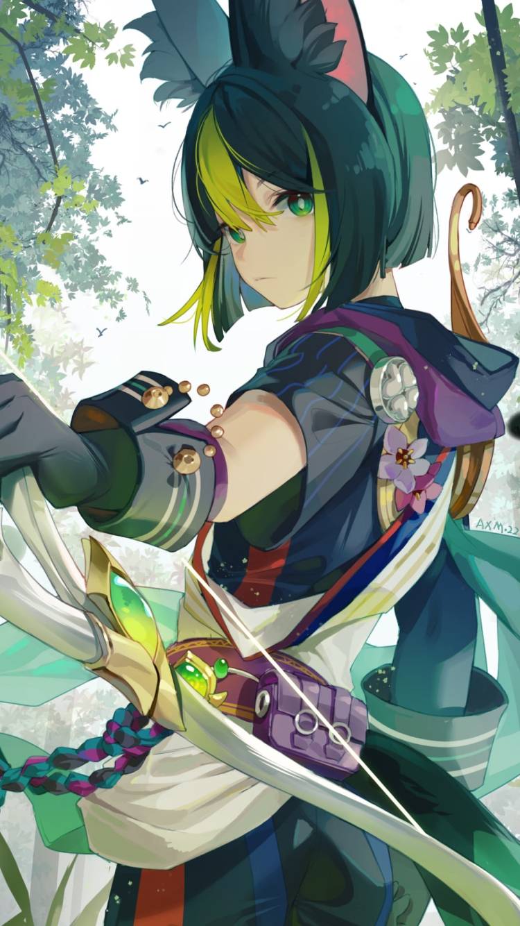 白い弓と構える綺麗なティナリ / 緑の森 / 原神の750 x 1334 / スマホ壁紙