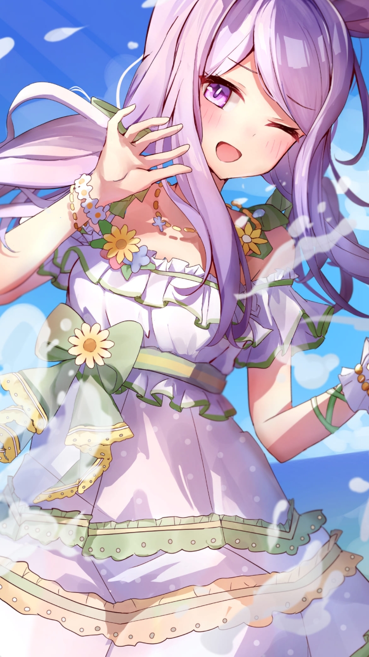 海ではしゃぐかわいいメジロマックイーン / さざ波フェアレディ / コス / ウマ娘プリティーダービー / ファンアート / イラストの750 x 1334 / スマホ壁紙