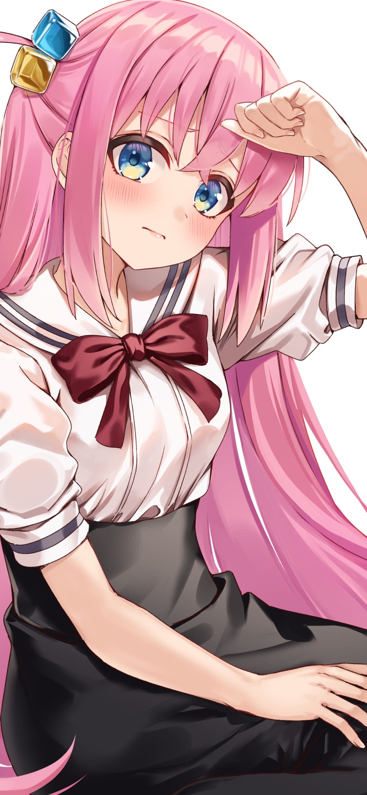 頭に手をあてるかわいい後藤ひとり / ぼっち・ざ・ろっく! / ファンアート / イラストの1170 x 2532 / スマホ壁紙
