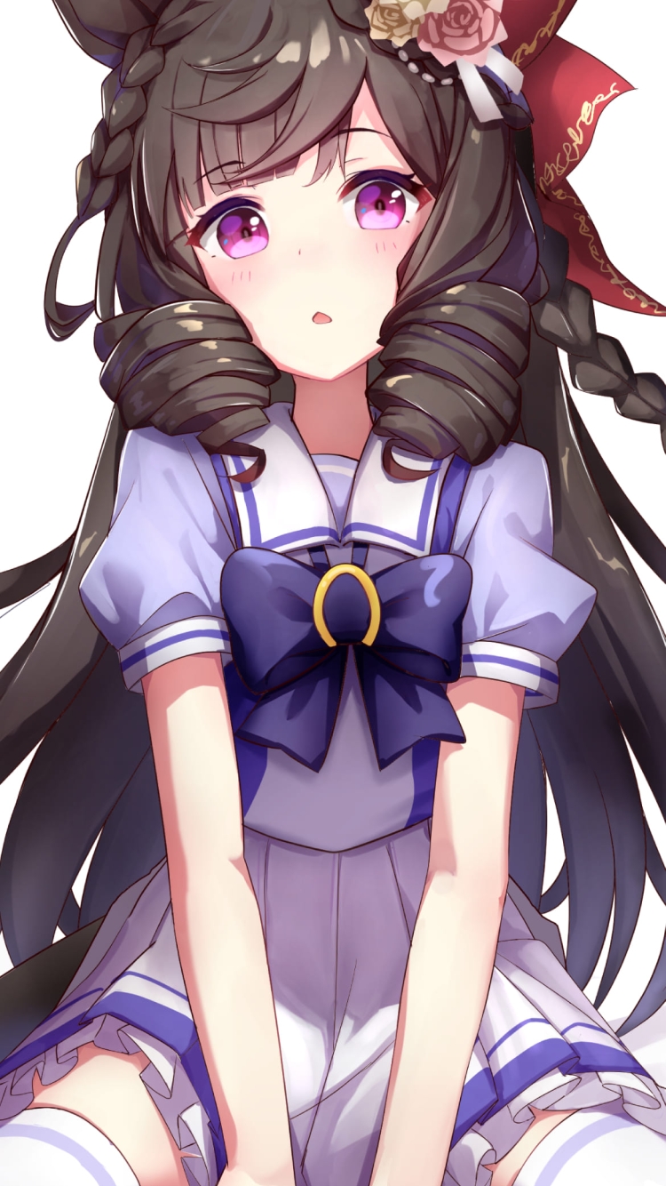 ちょっと驚いた表情で座っているダイイチルビー / ウマ娘プリティーダービー / ファンアート / イラストの750 x 1334 / スマホ壁紙