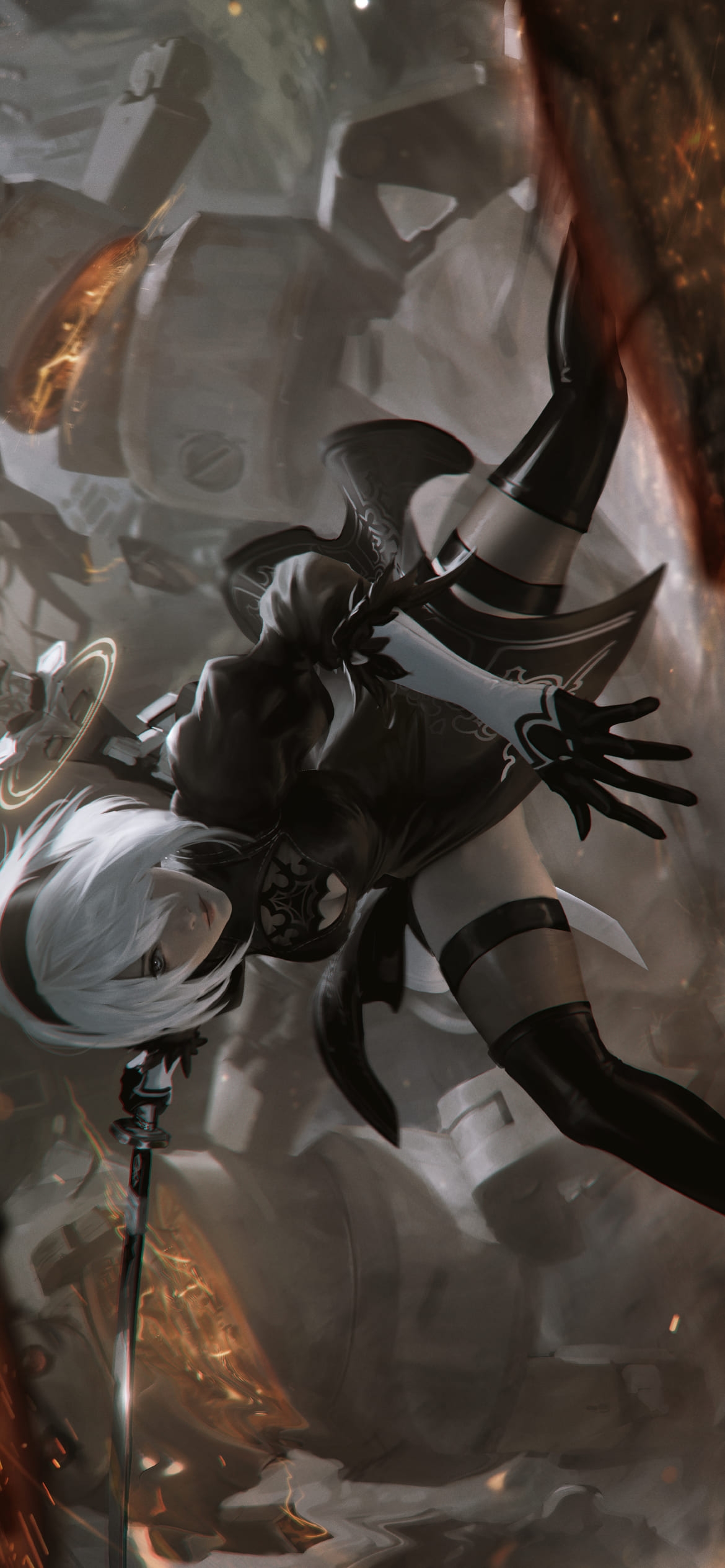 敵を一網打尽にするかっこいい2B / ヨルハ二号b型 / nier: automataの1170 x 2532 / スマホ壁紙