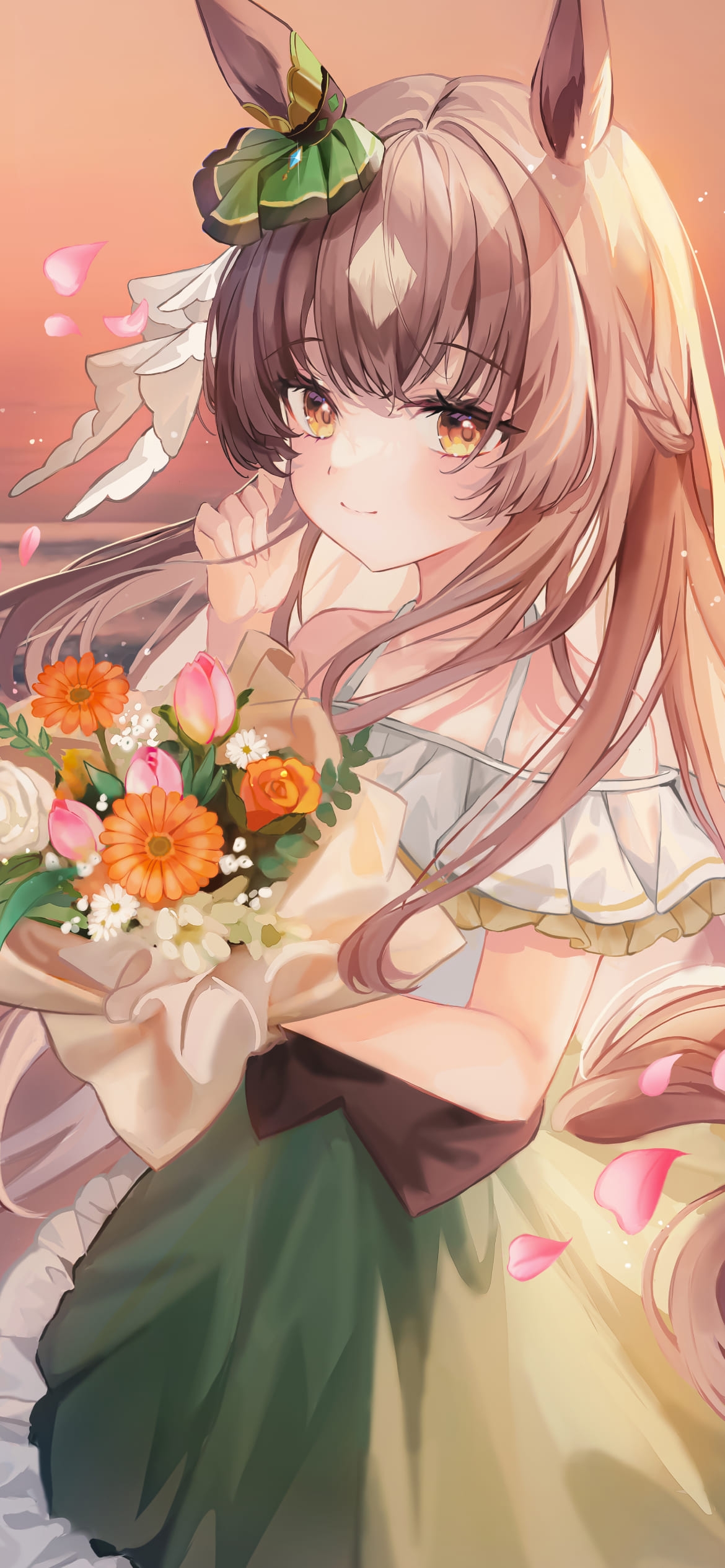 カラフルな色どりの花束を持つかわいいサトノダイヤモンド / ウマ娘プリティーダービー / ファンアート / イラストの1170 x 2532 / スマホ壁紙