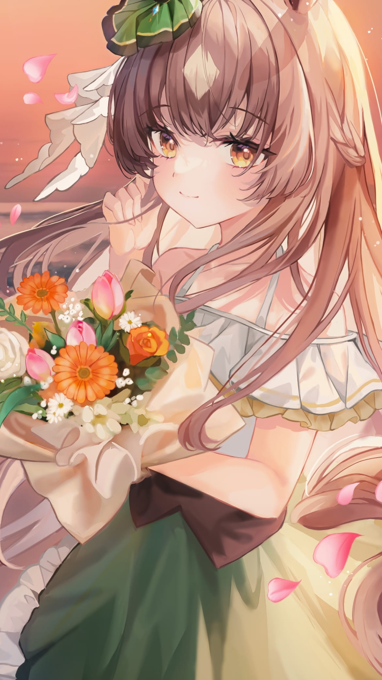 カラフルな色どりの花束を持つかわいいサトノダイヤモンド / ウマ娘プリティーダービー / ファンアート / イラストの750 x 1334 / スマホ壁紙