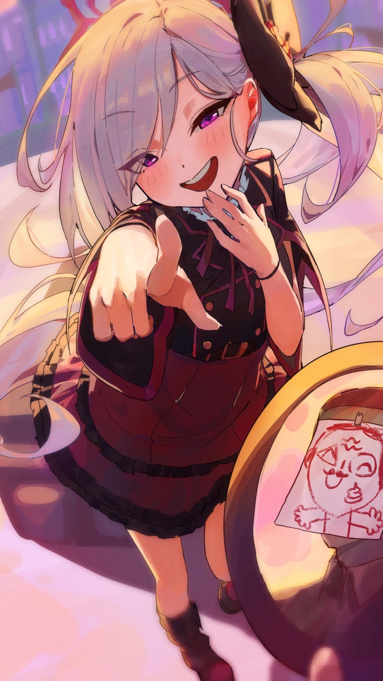 鏡に落書きを貼ってからかう浅黄ムツキ / ブルアカ / ブルーアーカイブ / ファンアート / イラストの750 x 1334 / スマホ壁紙