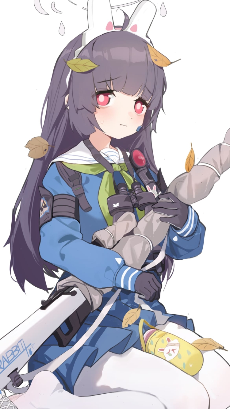 銃を抱える霞沢ミユ / ブルアカ / ブルーアーカイブ / ファンアート / イラストの750 x 1334 / スマホ壁紙