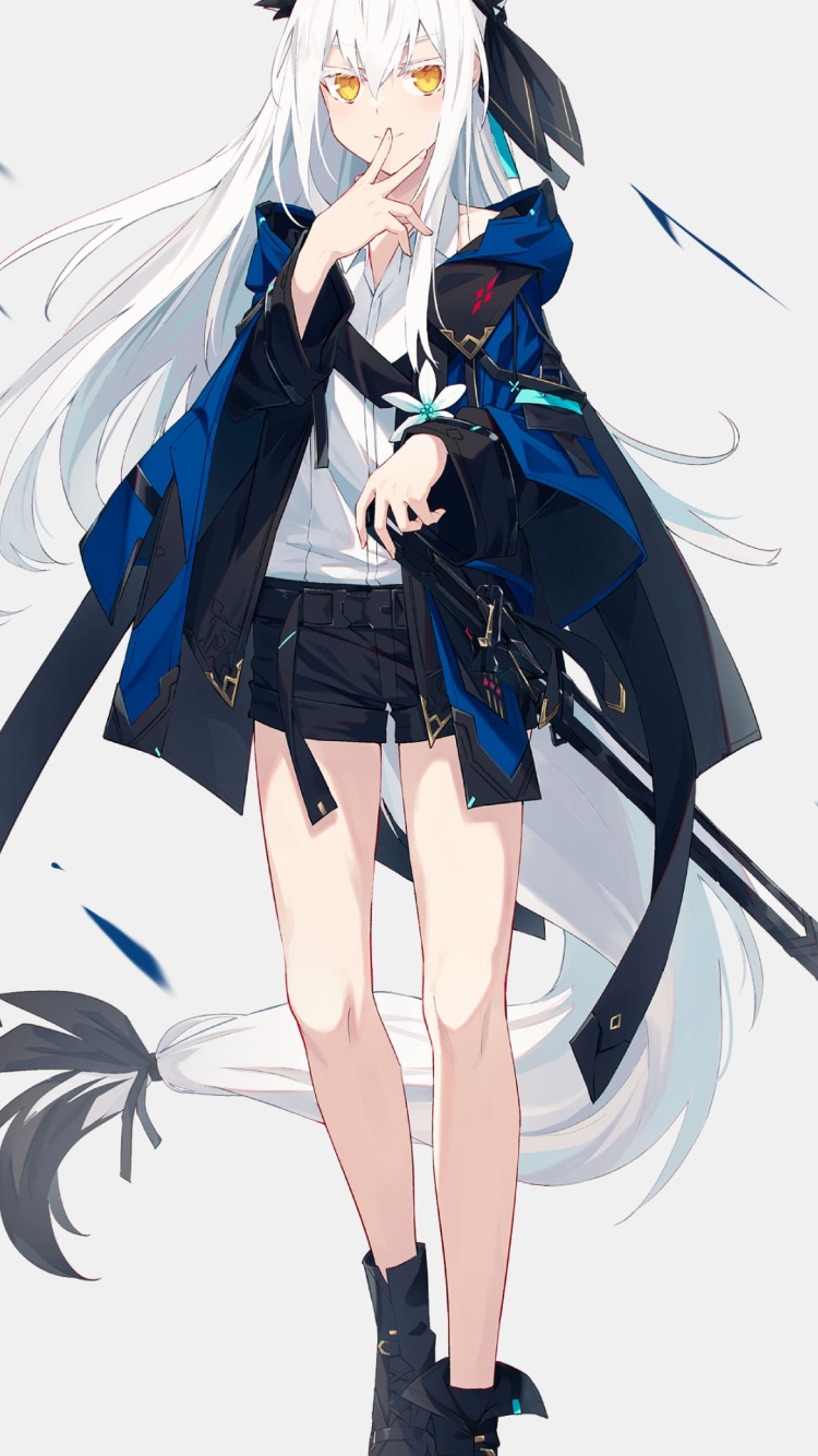 顎ピースする白上フブキ / ホロライブ / バーチャルYouTuber / ファンアート / イラストの750 x 1334 / スマホ壁紙