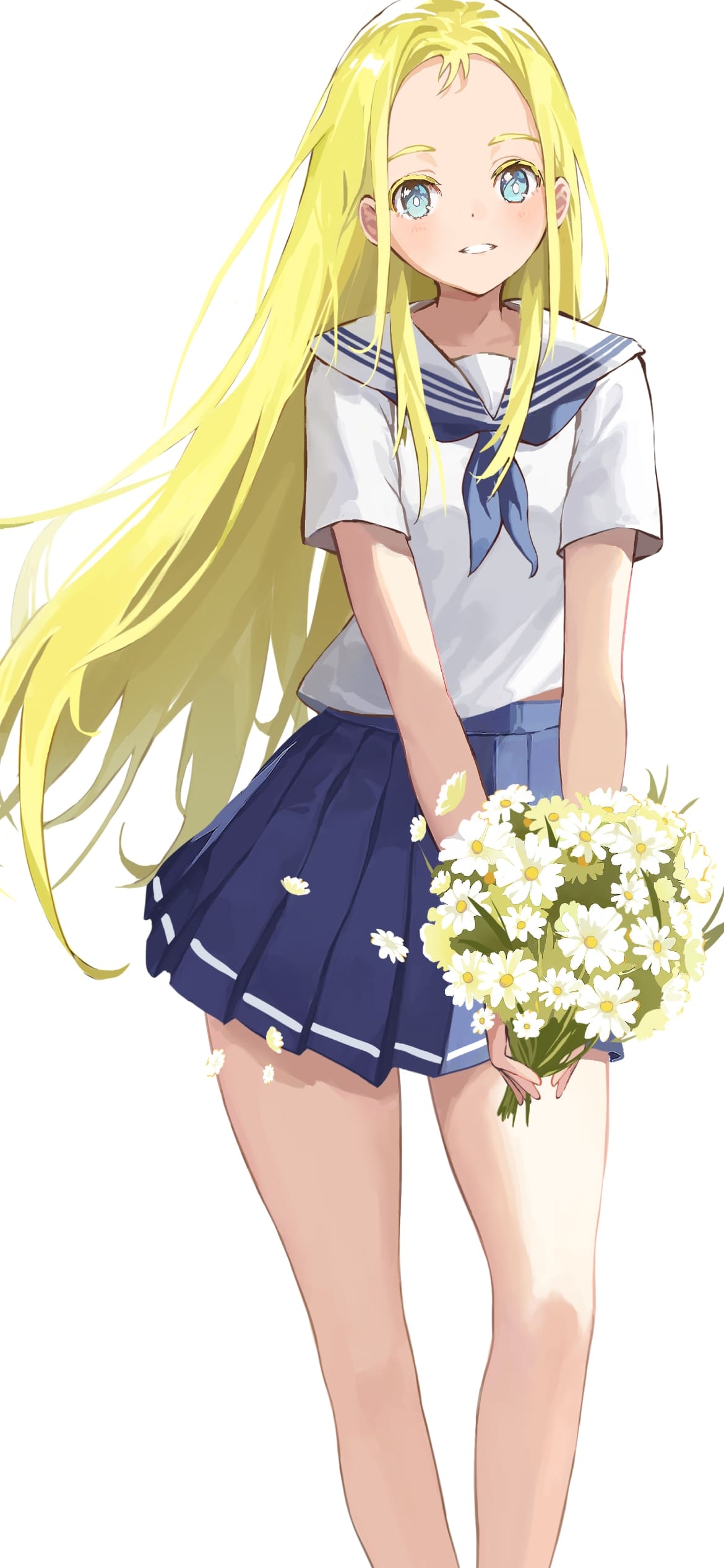 白い花束を持った小舟潮_(こふねうしお) / サマータイムレンダ / ファンアート / イラストの1170 x 2532 / スマホ壁紙