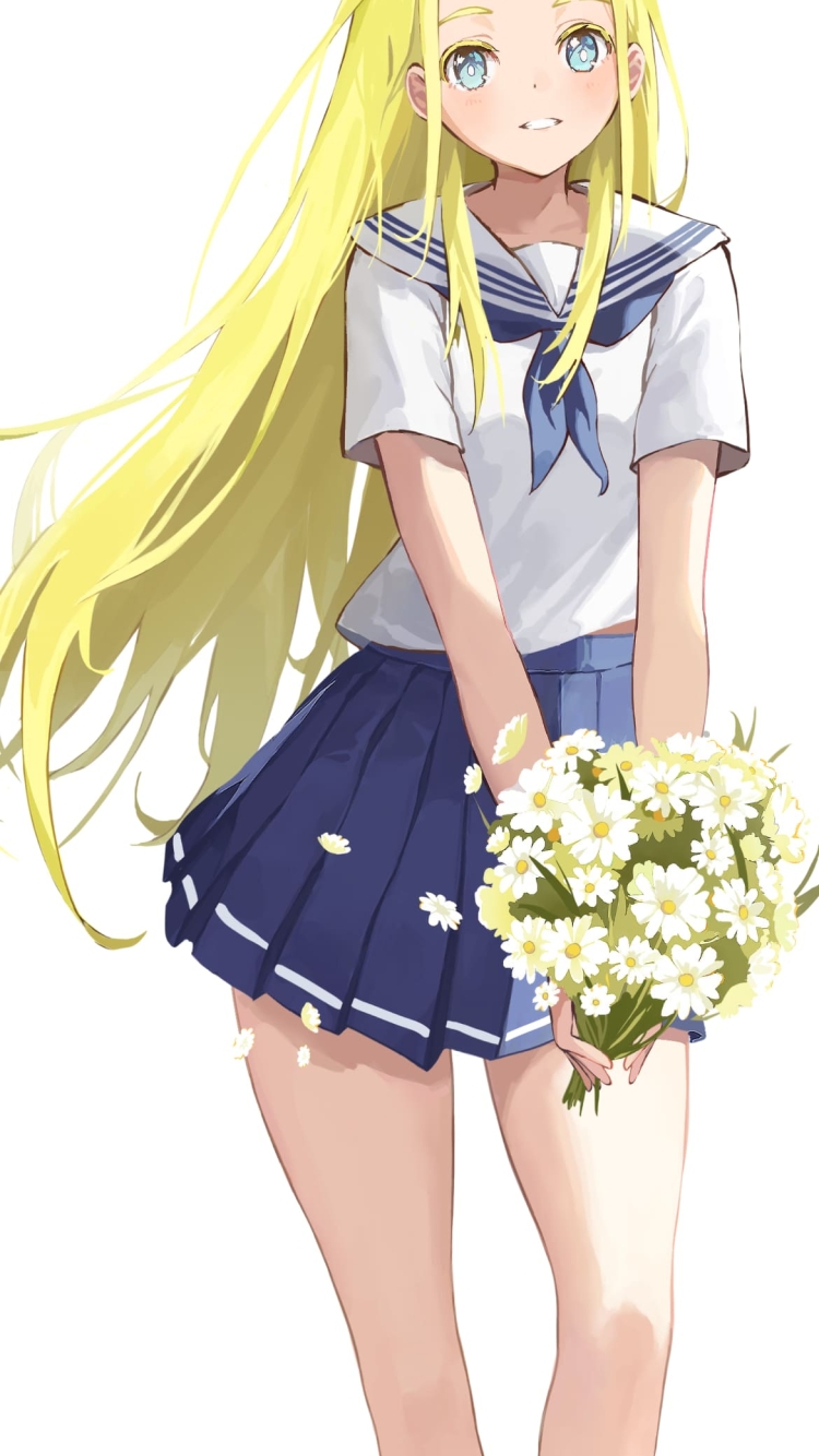 白い花束を持った小舟潮_(こふねうしお) / サマータイムレンダ / ファンアート / イラストの750 x 1334 / スマホ壁紙