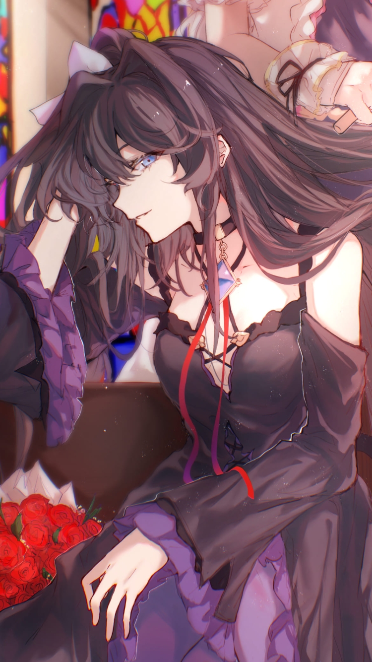 対立の髪をとかす光 / 赤い薔薇 / ステンドグラス / 協会 / アーケアの750 x 1334 / スマホ壁紙