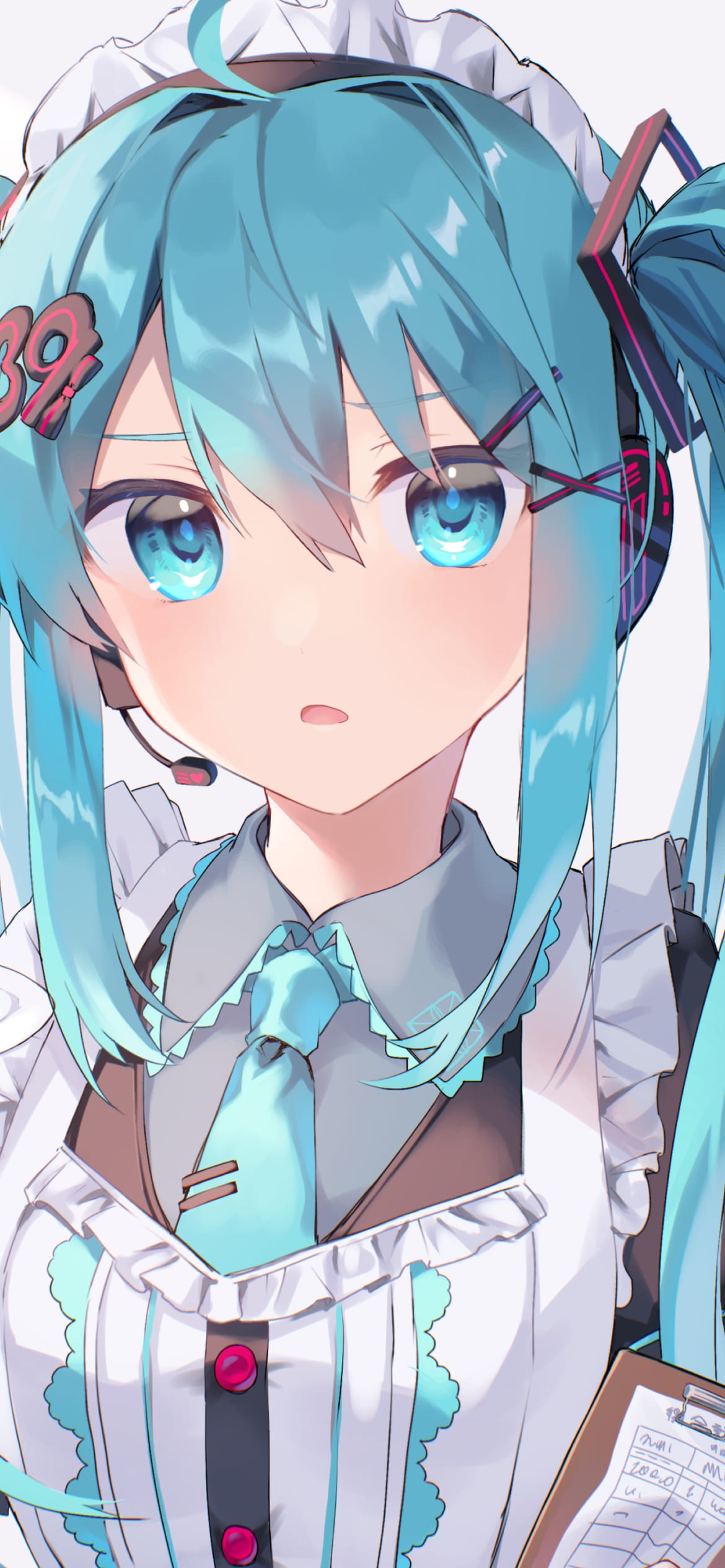 メイド姿のかわいい初音ミク / 伝票 / 39の髪飾り / ボカロ / ボーカロイドの1170 x 2532 / スマホ壁紙