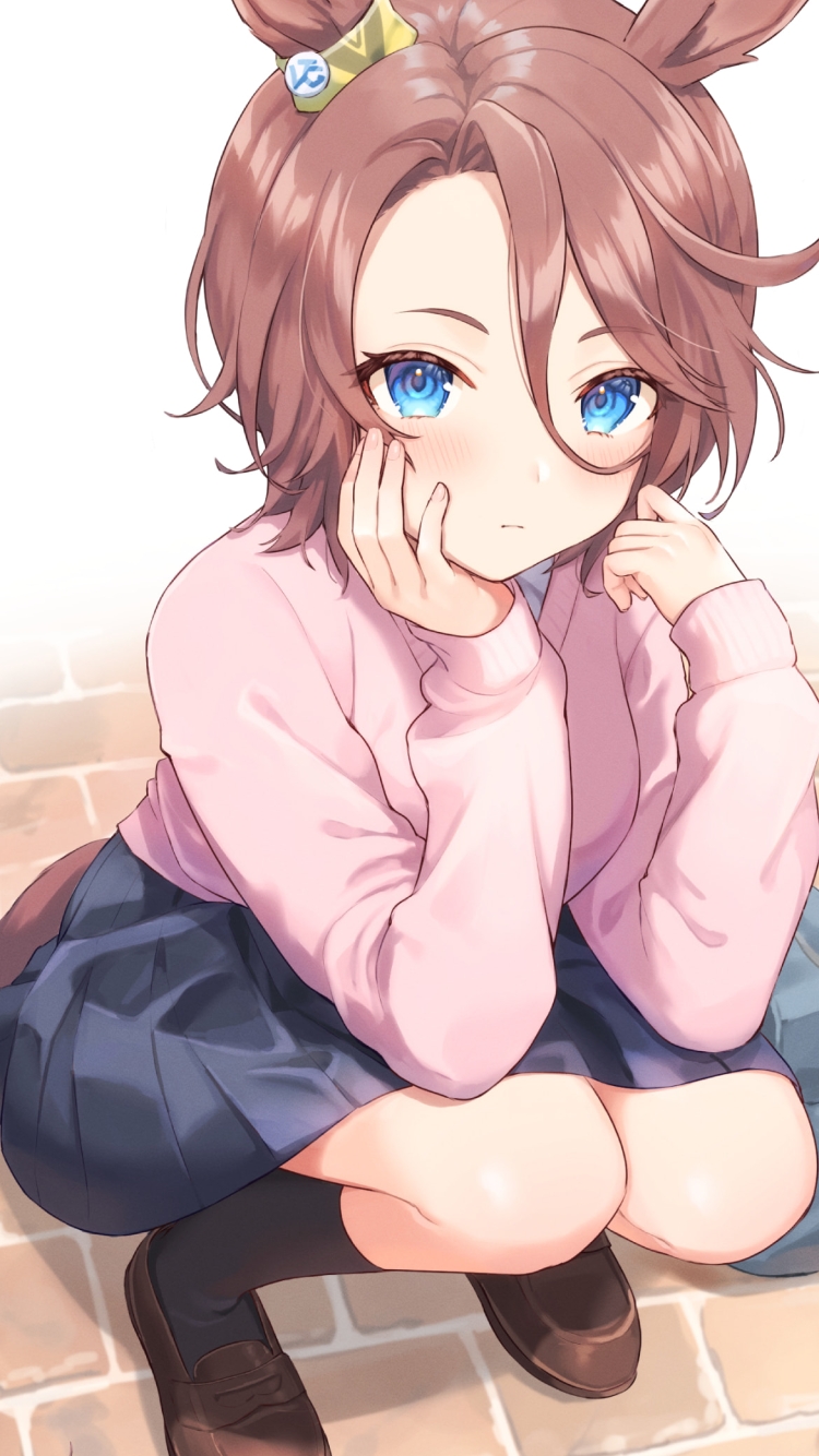 しゃがんでいる可愛いナリタタイシン / ウマ娘プリティーダービーの750 x 1334 / スマホ壁紙