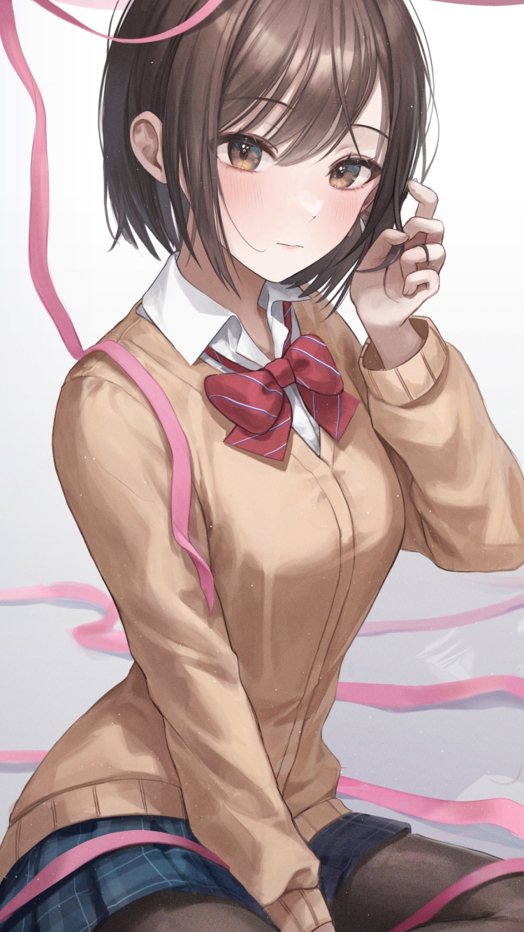 ピンクのリボンと東雲絵名 / プロセカ / プロジェクトセカイの750 x 1334 / スマホ壁紙