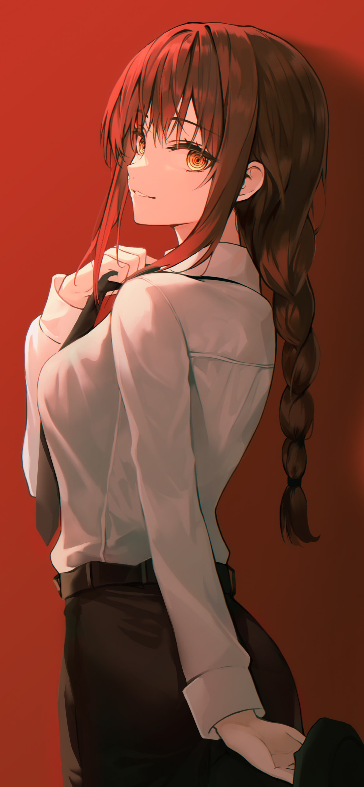 クールなマキマ /赤い背景 / チェンソーマンの1170 x 2532 / スマホ壁紙