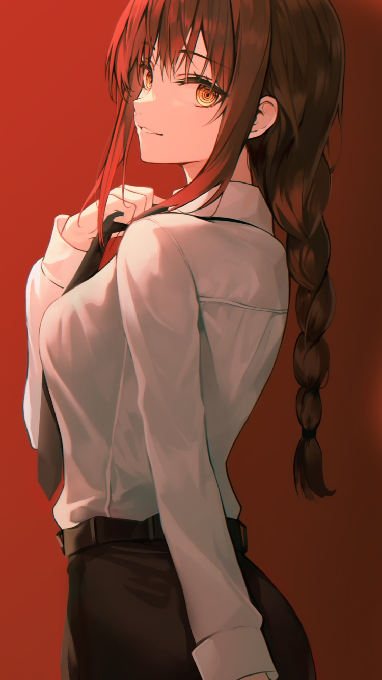 クールなマキマ /赤い背景 / チェンソーマンの750 x 1334 / スマホ壁紙