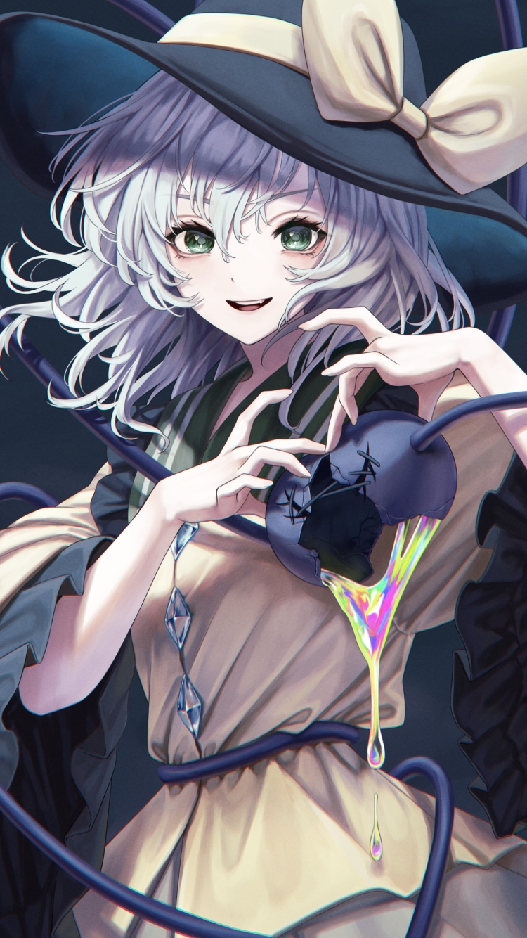胸元でハートを作り笑顔の古明地こいし / 東方の750 x 1334 / スマホ壁紙