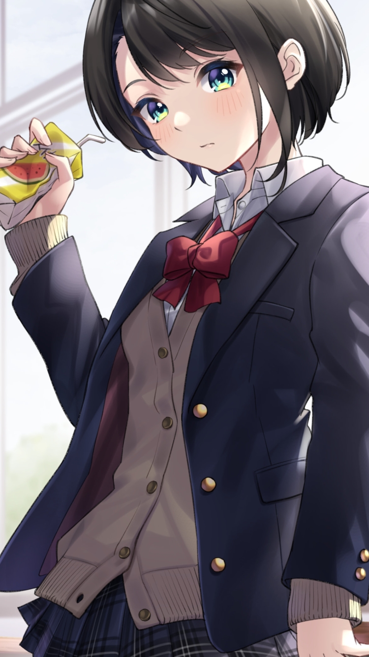 スイカのジュースを飲み終えた大空スバル / ホロライブ / バーチャルYouTuberの750 x 1334 / スマホ壁紙