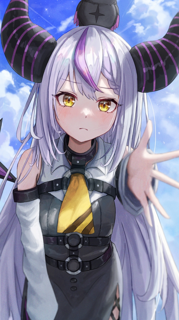 左手をかざすラプラス・ダークネスとカラス / ホロライブ / VTuberの750 x 1334 / スマホ壁紙