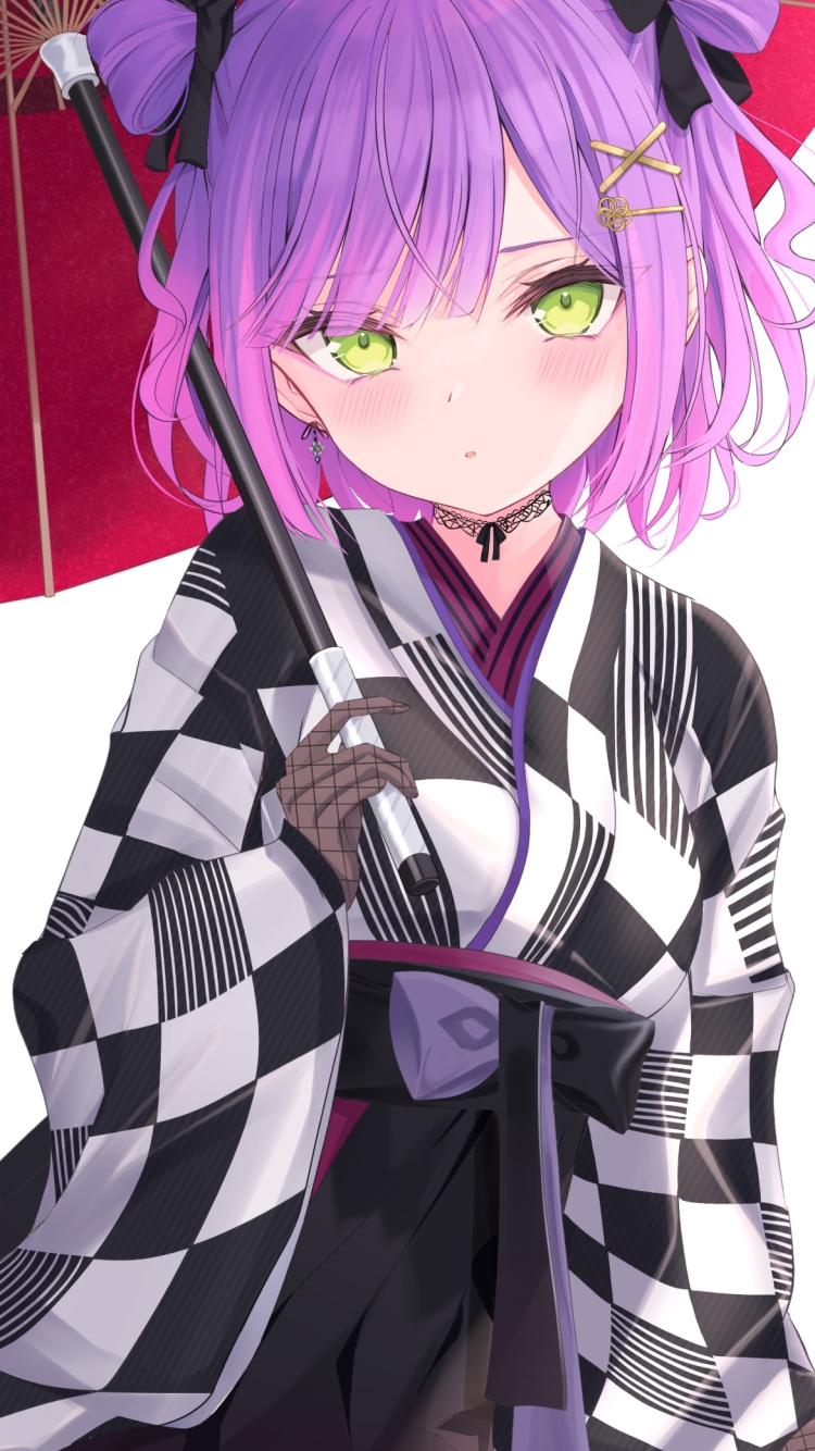 赤い和傘をさした常闇トワ / ホロライブ / バーチャルYouTuberの750 x 1334 / スマホ壁紙
