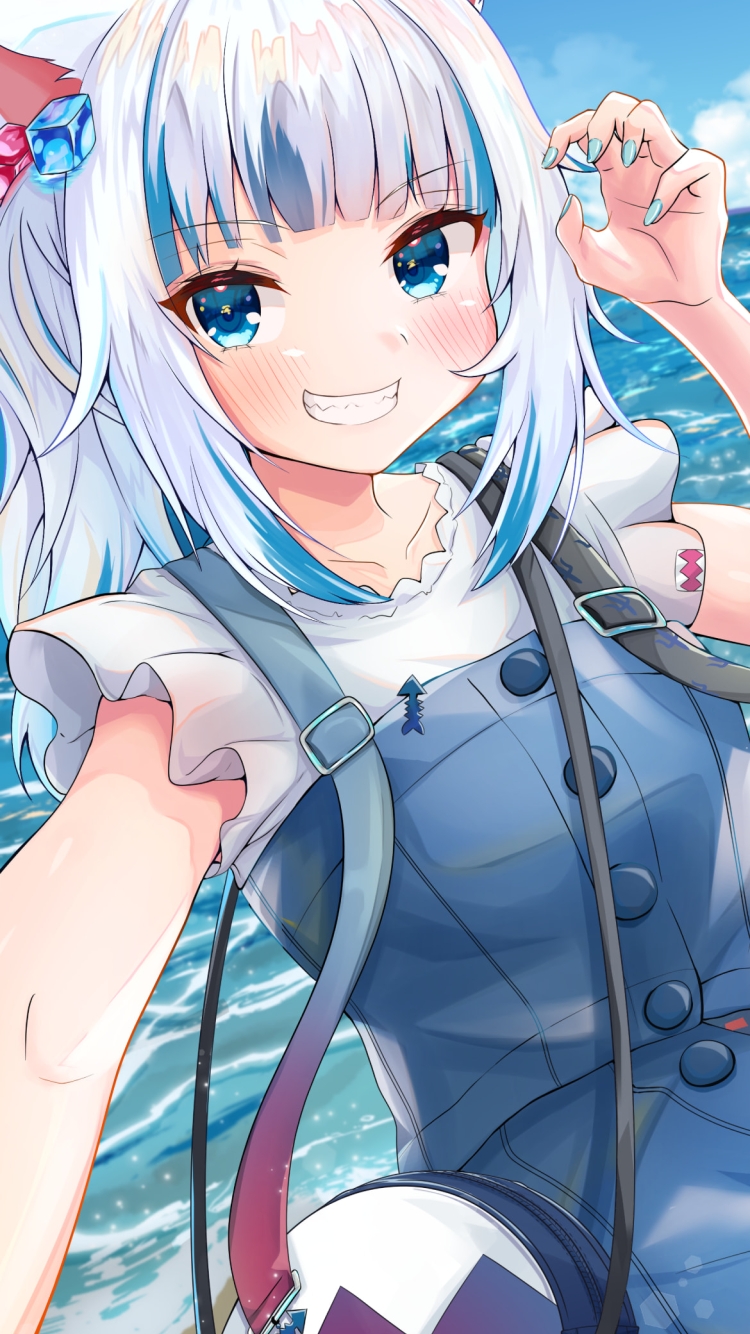 海で笑顔のがうる・ぐら / ホロライブ / バーチャルYouTuberの750 x 1334 / スマホ壁紙