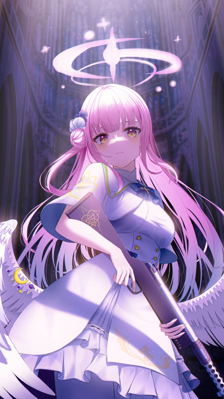 銃を構える聖園ミカ / ブルアカ / ブルーアーカイブの750 x 1334 / スマホ壁紙