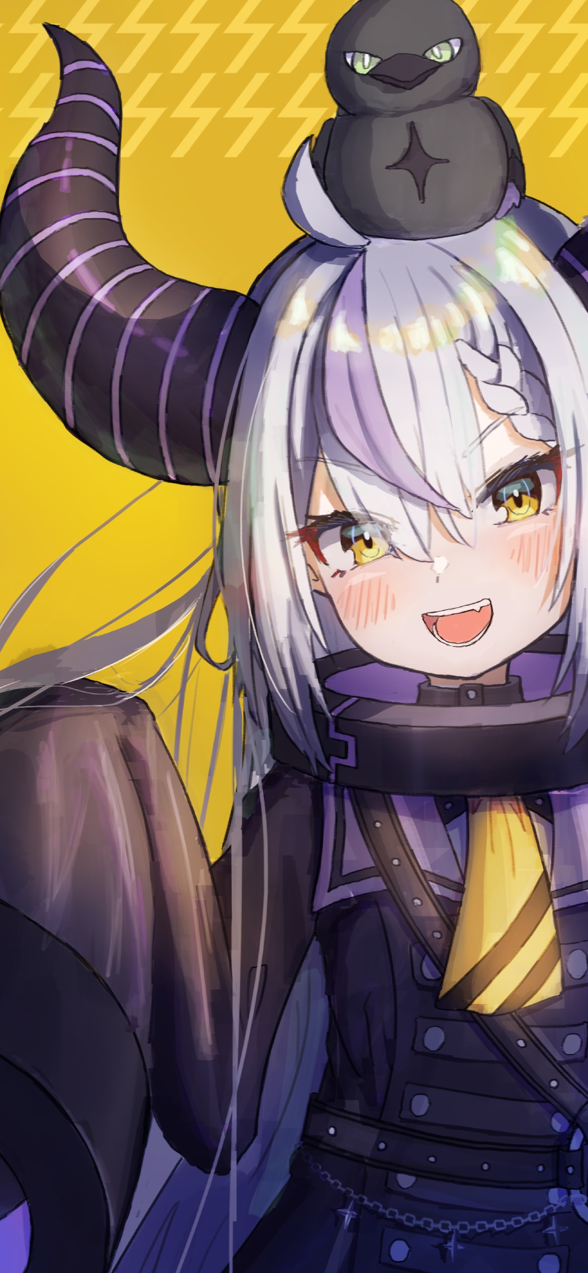 笑顔のラプラス・ダークネスとカラス / ホロライブ / VTuberの1170 x 2532 / スマホ壁紙