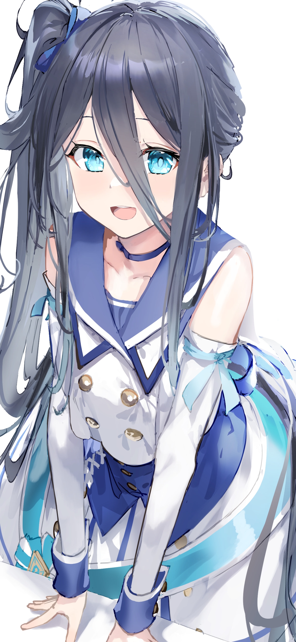 机に両手を乗せる笑顔の天童アリス / ブルアカ / ブルーアーカイブの1170 x 2532 / スマホ壁紙