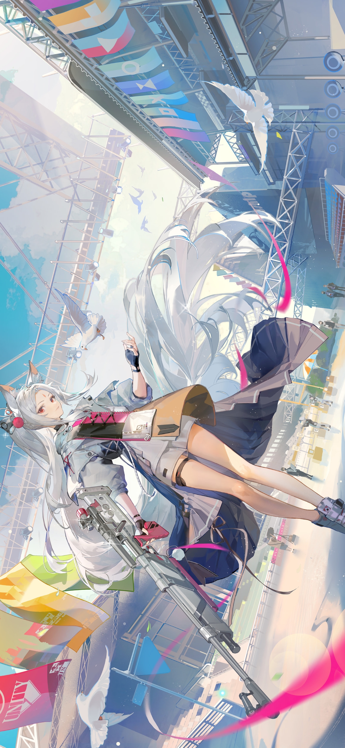 銃を持つ白狼 / 綺麗 / 陰陽師 / ファンアート / イラストの1170 x 2532 / スマホ壁紙