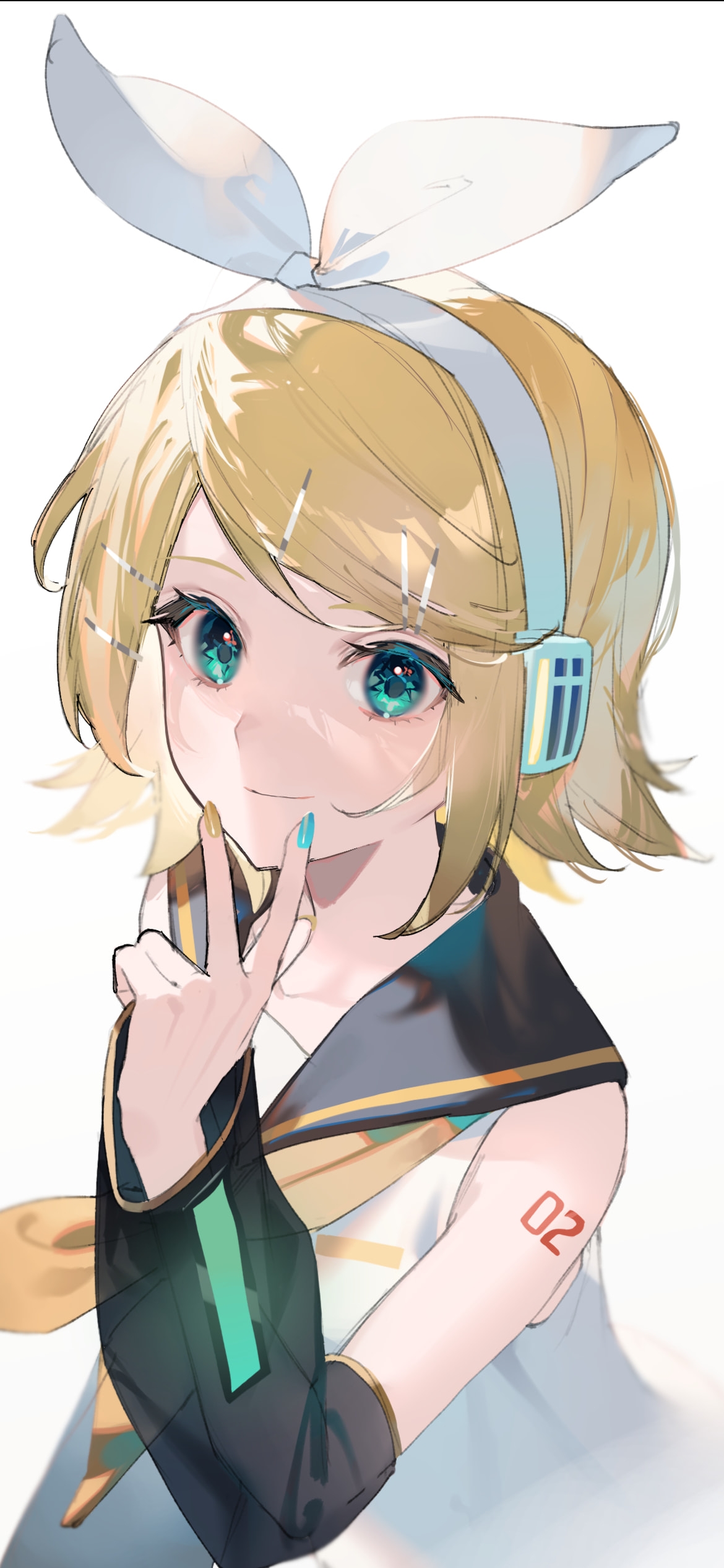 顎ピースをする鏡音リン / ボカロ 02 / ボーカロイドの1170 x 2532 / スマホ壁紙