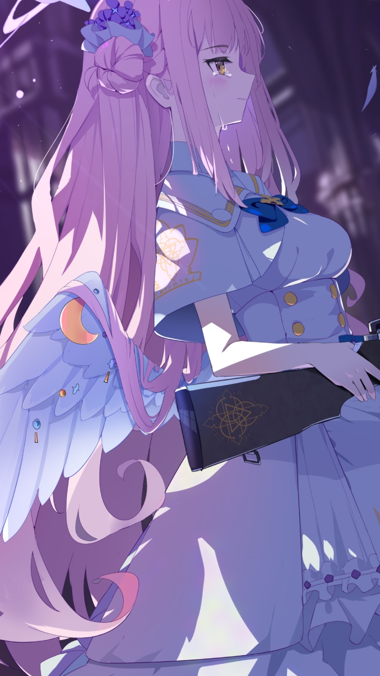 銃をかまえる綺麗な聖園ミカ / 横顔 / ピンクの髪 / ブルアカ / ブルーアーカイブの750 x 1334 / スマホ壁紙