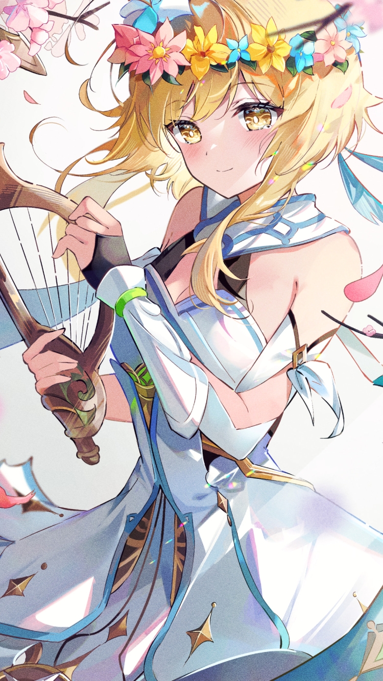 ピンクの花 / ハープを奏でる蛍 / 原神の750 x 1334 / スマホ壁紙