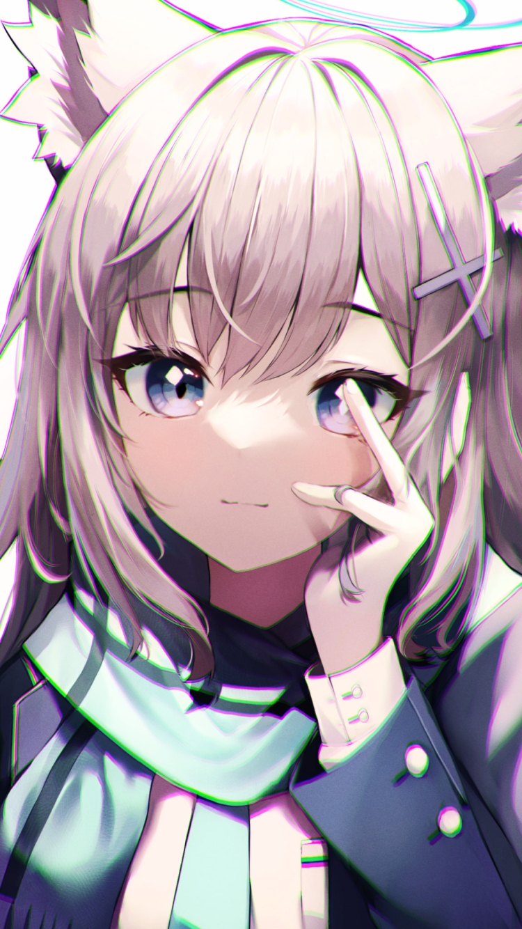 目の前に指をかざす砂狼シロコ / ブルアカ / ブルーアーカイブの750 x 1334 / スマホ壁紙
