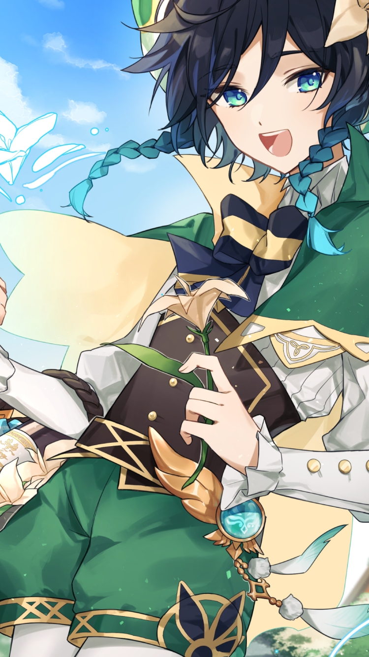 花をつむウェンティ / 原神の750 x 1334 / スマホ壁紙