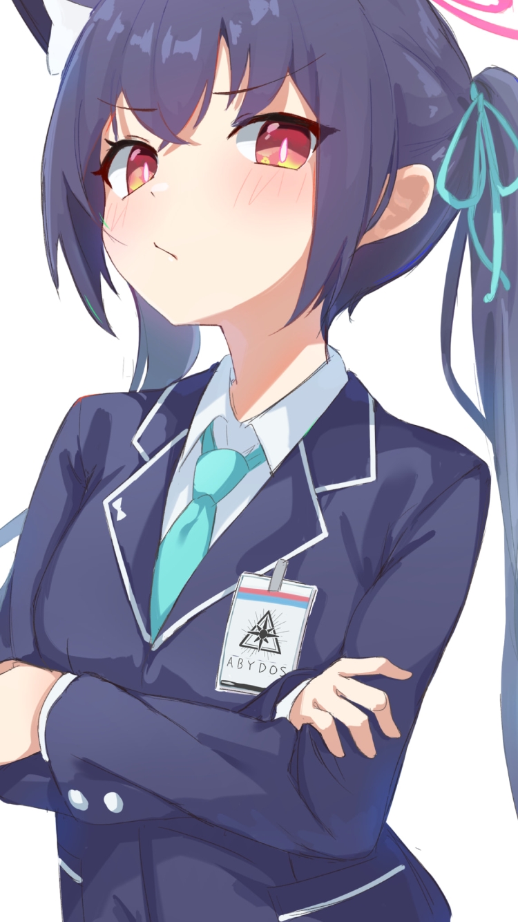 腕組みしてこちらを見る黒見セリカ / ブルアカ / ブルーアーカイブの750 x 1334 / スマホ壁紙