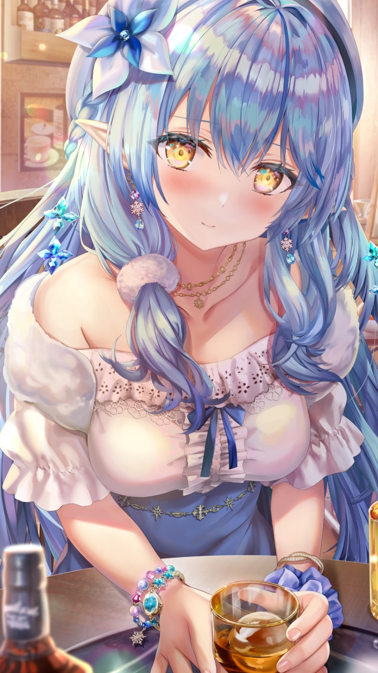 ウィスキーを飲む可愛い雪花ラミィ / ホロライブ / バーチャルYouTuber / Vtuberの750 x 1334 / スマホ壁紙